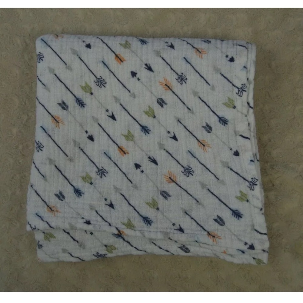 HB Hudson Baby Arrow Print Baby Swaddle Blanket Blue White Orange Green Muslin